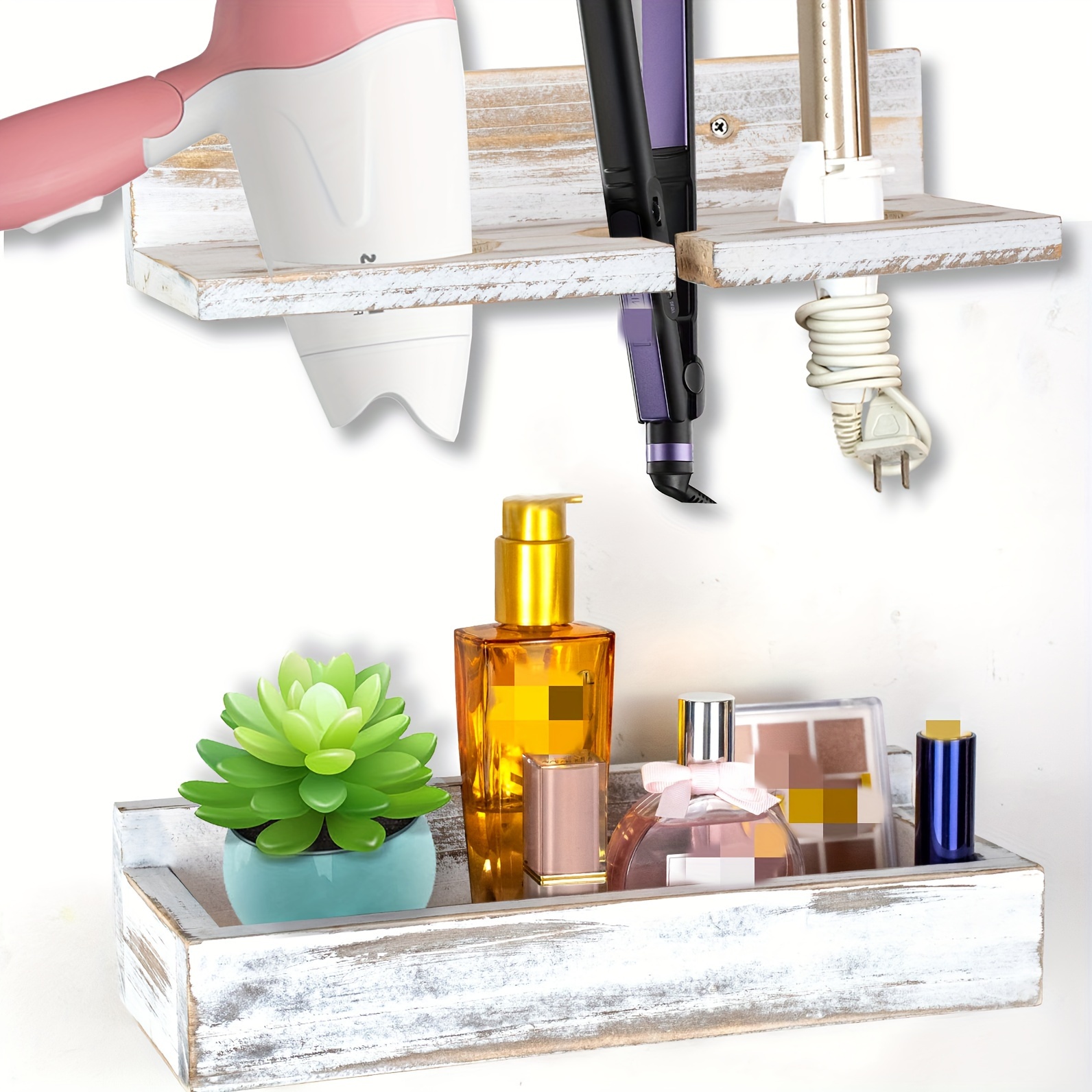 Spiretro Hair Tools Organizer - Wood Tan - Blow Dryer, Straightener,  Curling Wand, Brushes Holder - Vanity & Bathroom Storage - Wall Mount or  Sit on