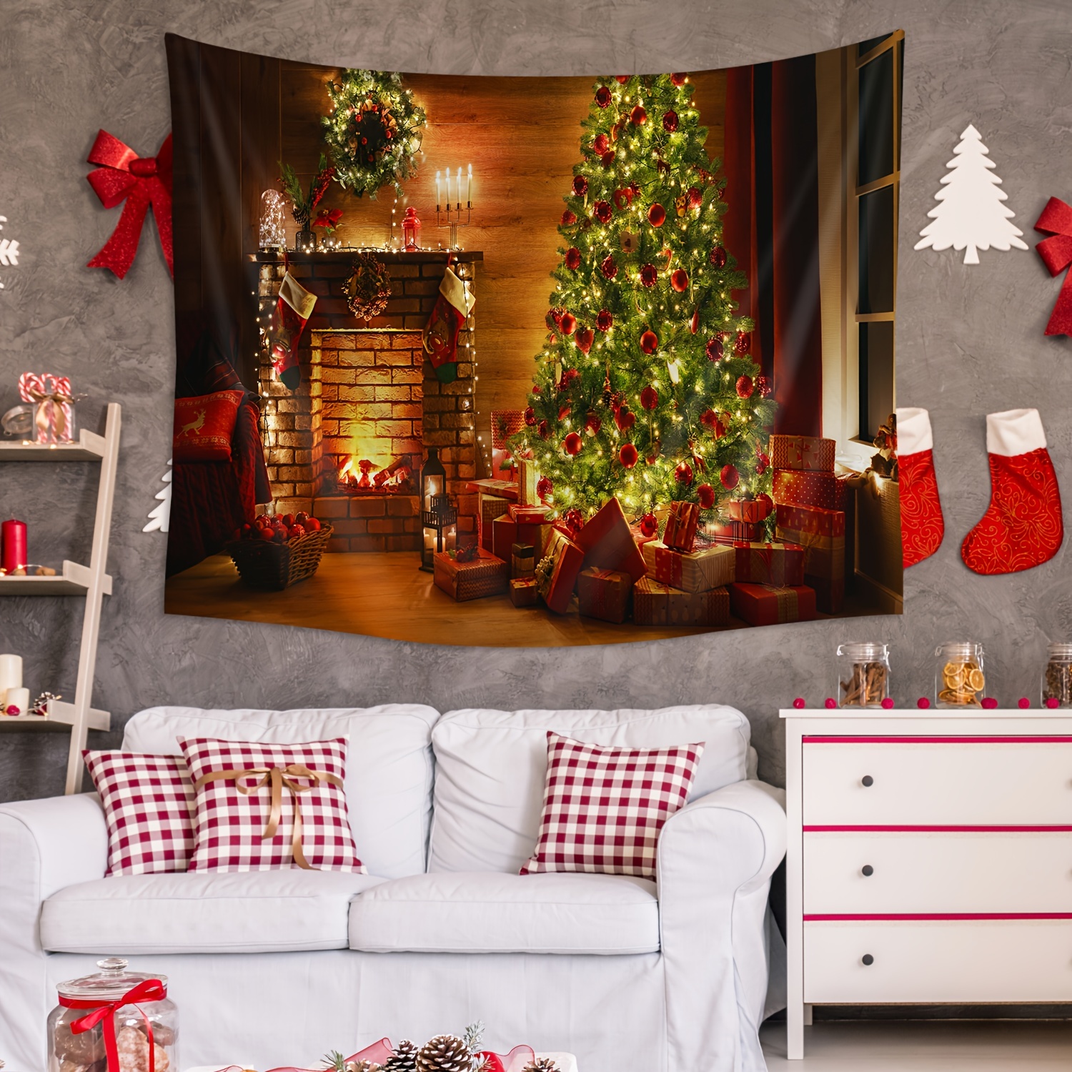 ImpresióN De Navidad DecoracióN De Pared Dormitorio En Casa DecoracióN De  Sala De Estar Tapiz De Navidad Arte De Navidad Tapiz DecoracióN De Pared  Decoraciones De Pared Para Dormitorios (150x100cm) : 