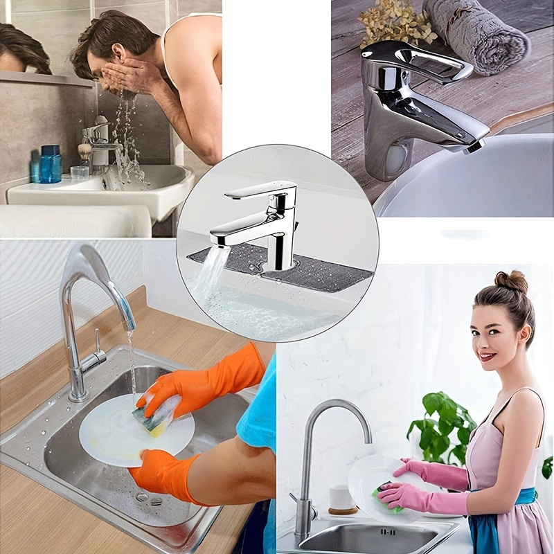 3pcs Kitchen Faucet Splash Guard, Silicone Water Catcher Mat, Sink Drain Pad Behind The Faucet, Rubber Kitchen Bathroom Drying Mat, Countertop