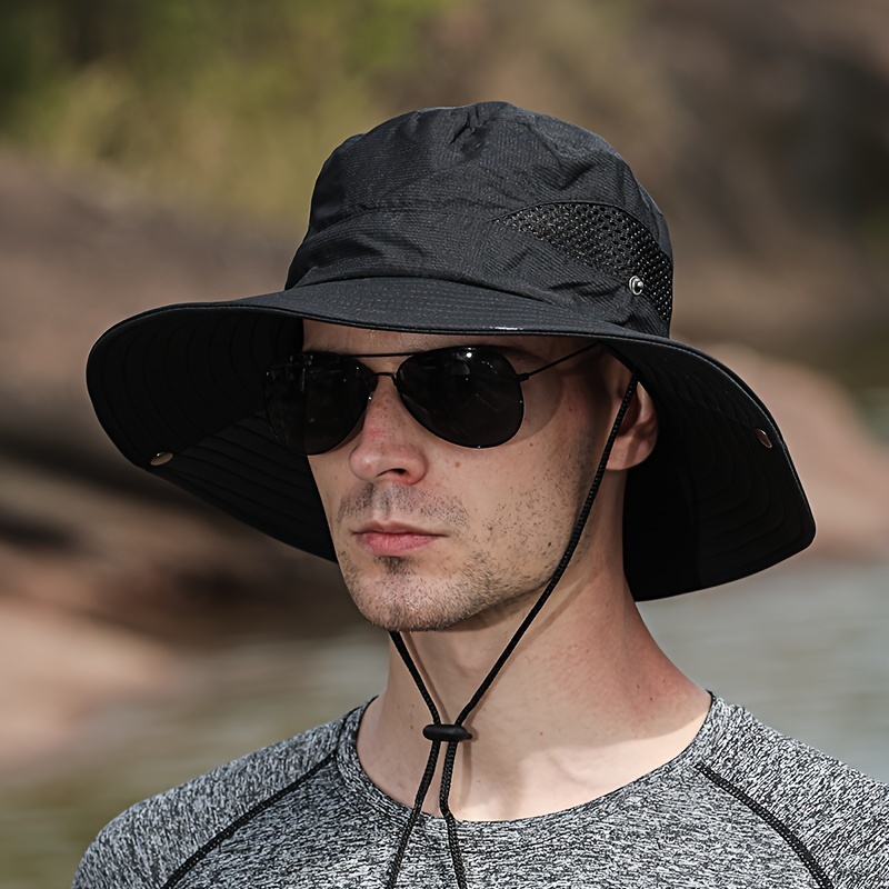 Black Sporty Sun Protection Hat, Men's 1pc Simple Foldable Outdoor Mountaineering Ring Bucket Hat for Fishing,Temu