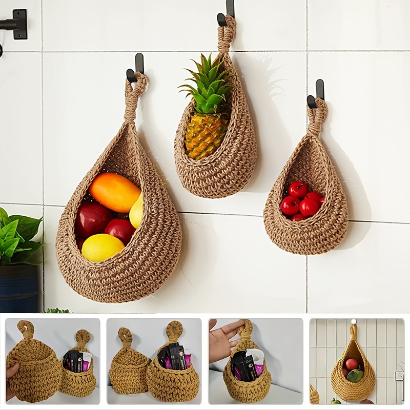 3 tier Cotton Rope Woven Hanging Storage Baskets Detachable - Temu