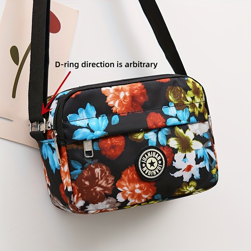 Flower Pattern Crossbody Bag, Casual Nylon Shoulder Bag, Multi