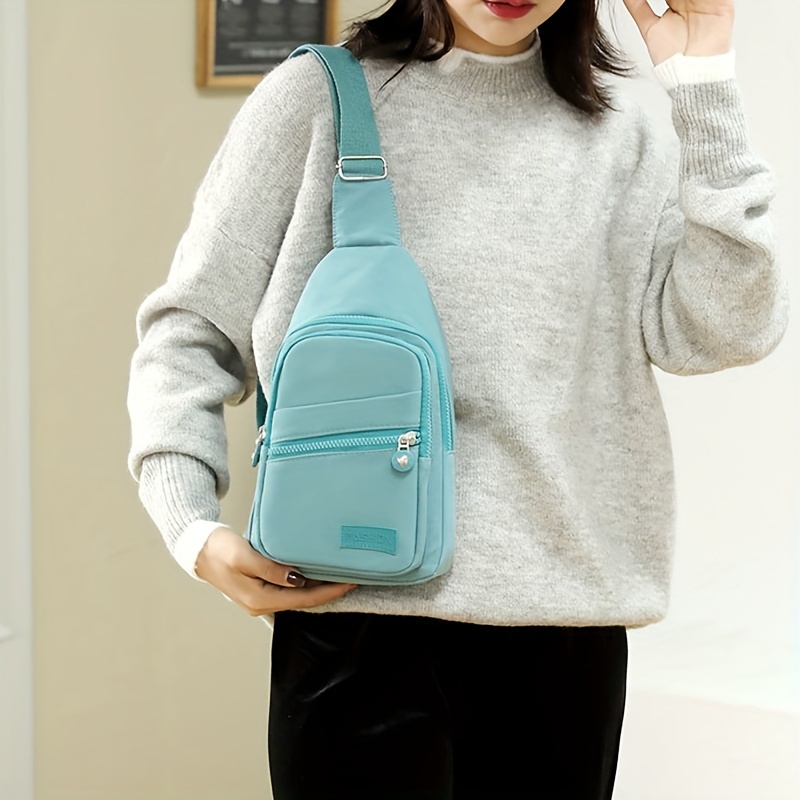 trendy multi layer chest bag simple lightweight print nylon shoulder ...
