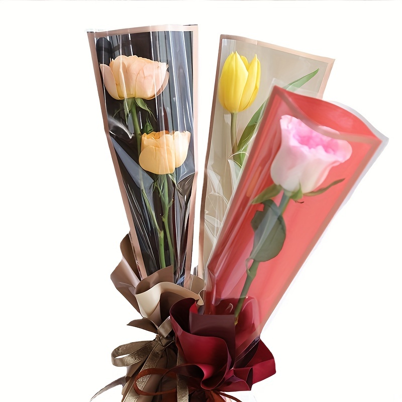 Single Rose Sleeve Bouquet Bag Plastic Single Flower - Temu