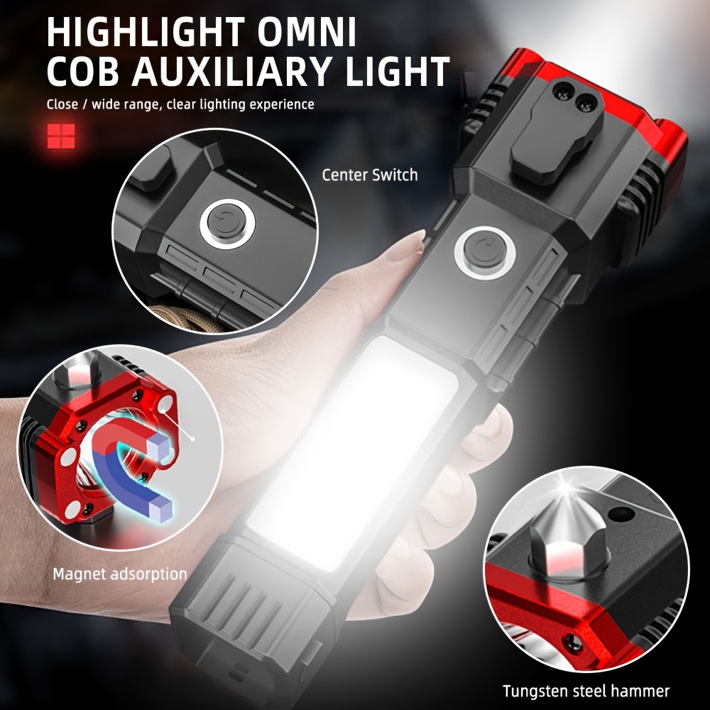 Rechargeable Flashlights IP68 Waterproof Outdoor Flashlights with Portable Charger and Glass Breaker High Lumen Magnetic Camping Flashlights for Hikin