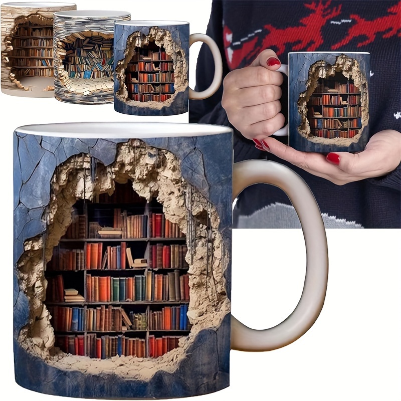 Tasse à café en céramique 3D pour les amoureux des livres, mug pour  bibliothèque, effet créatif, design spatial, cadeaux de Noël pour lecteur,  350ml - AliExpress