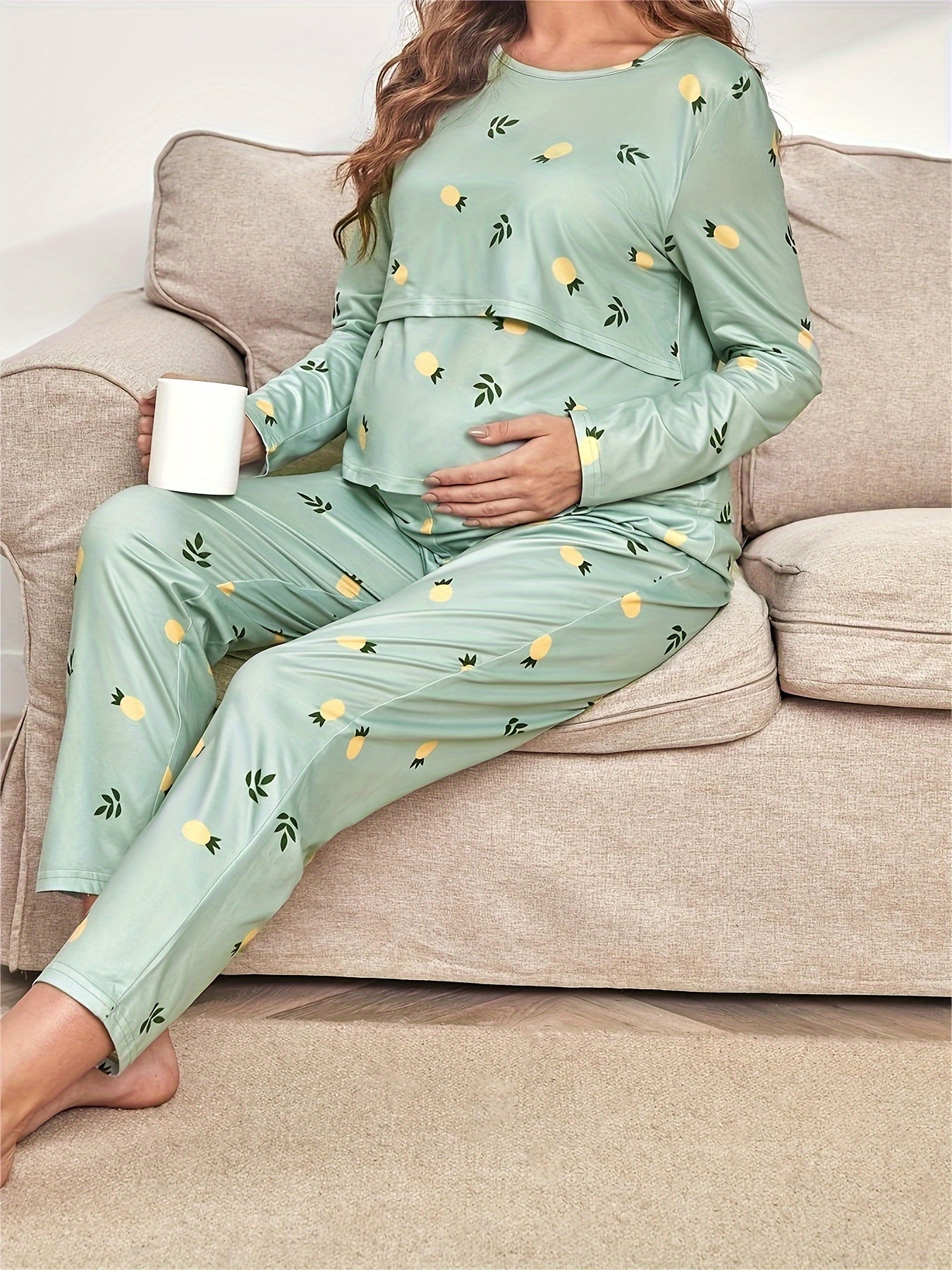 Pyjama d'allaitement Maternité, Pyjama Femme Enceinte Deux Pièces