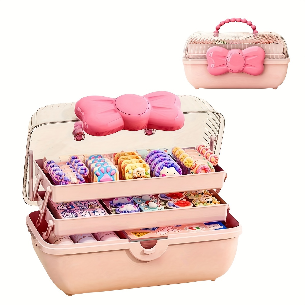 Children's Hair Accessories Storage Box Large Capacity Transparent Jewelry  Box with Mirror Hairpin Rubber Band Organizer Box