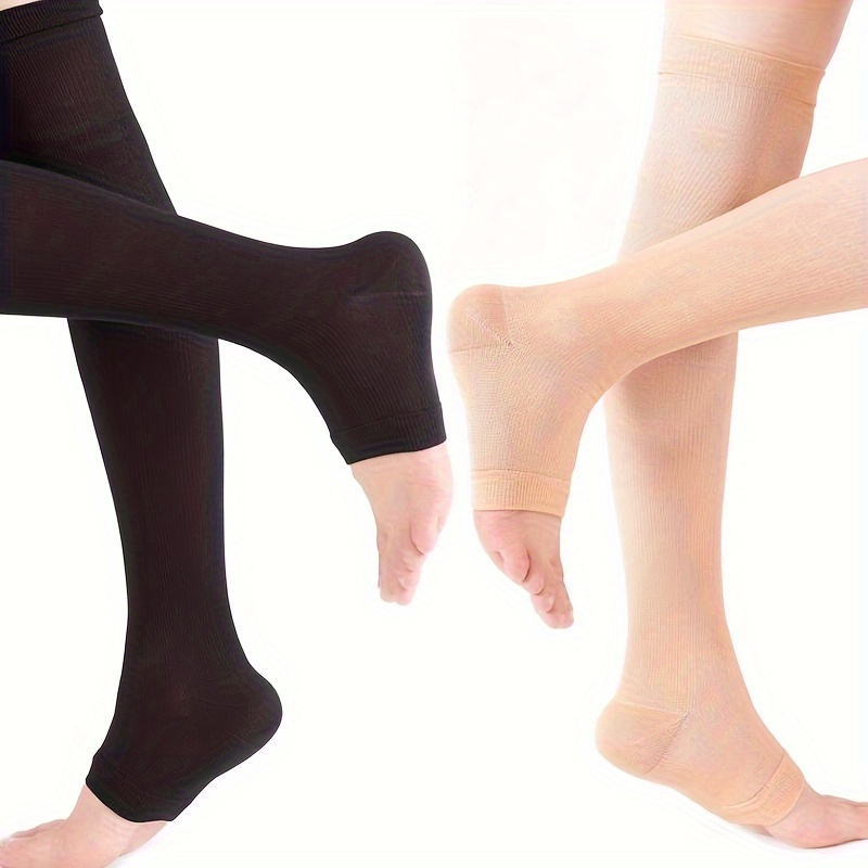 Open Toe Compression Socks Solid Color Knee Thermal Footless - Temu