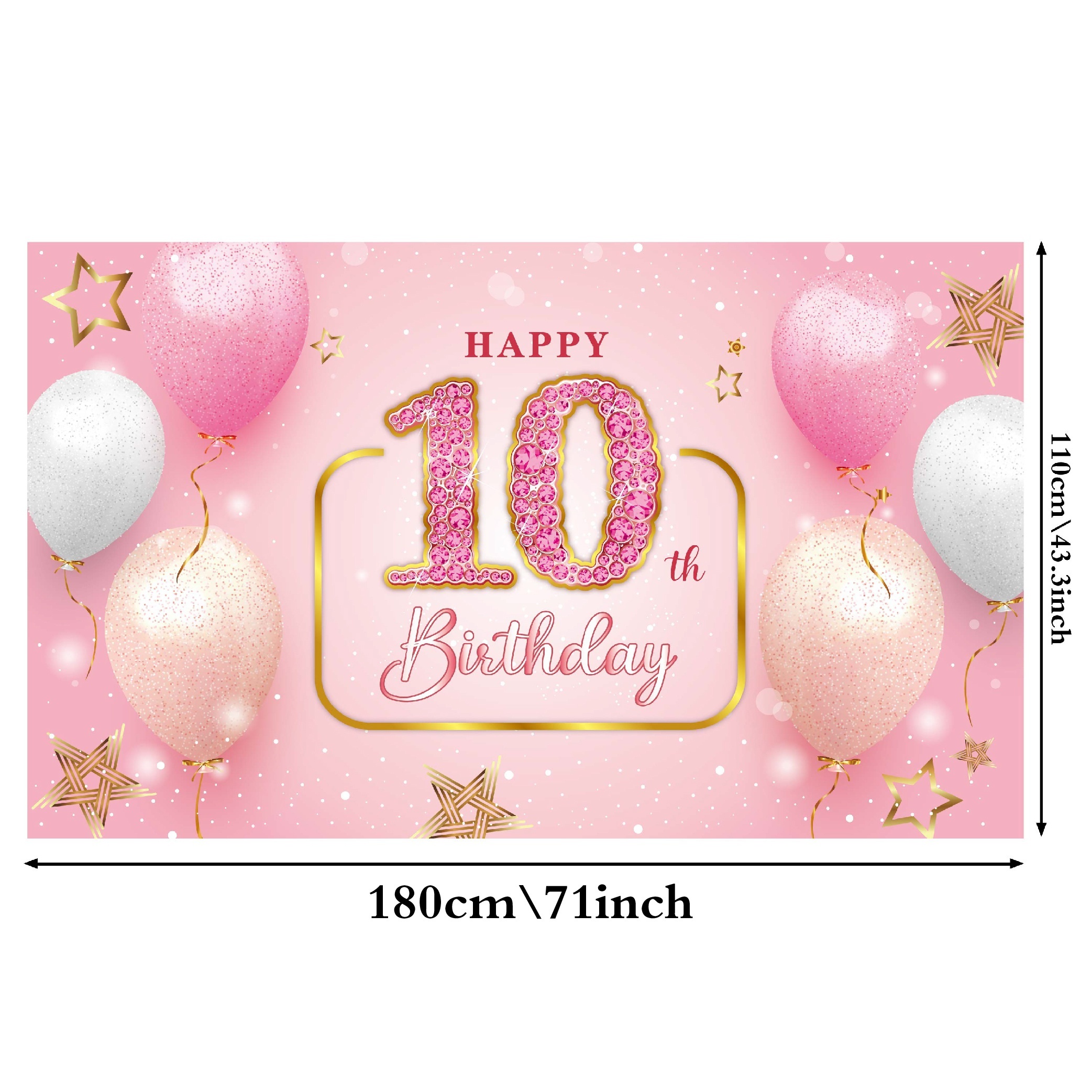 Joyeux 10e anniversaire Bannière Décorations de fond pour les fille