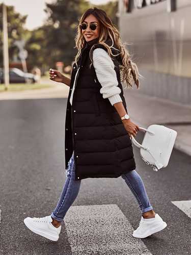 button front hooded coat casual sleeveless long length outerwear womens clothing