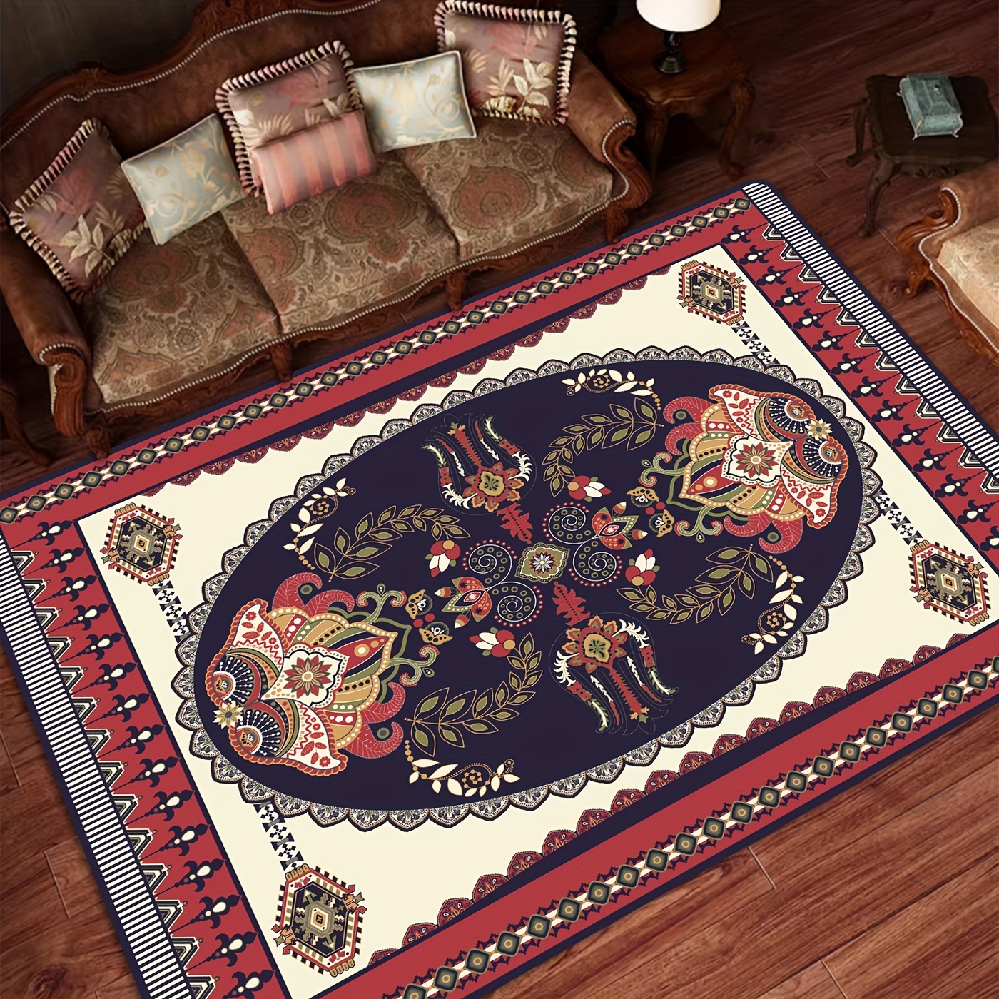 Vintage Persian Area Rug, Luxury Boho Living Room Rug, Non-slip Floor Mat  For Living Room, Non Skid Tpr Backing, Non-shedding Machine Washable Living  Room Bedroom Rug - Temu