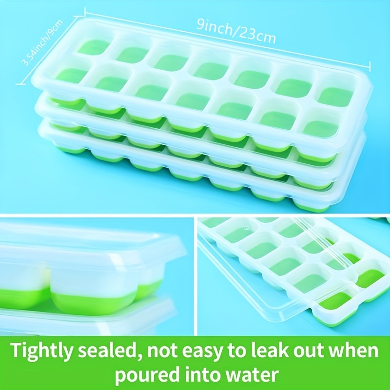 Reusable 14 Grids Silicone Ice Cube Trays with Lid Easy-Release