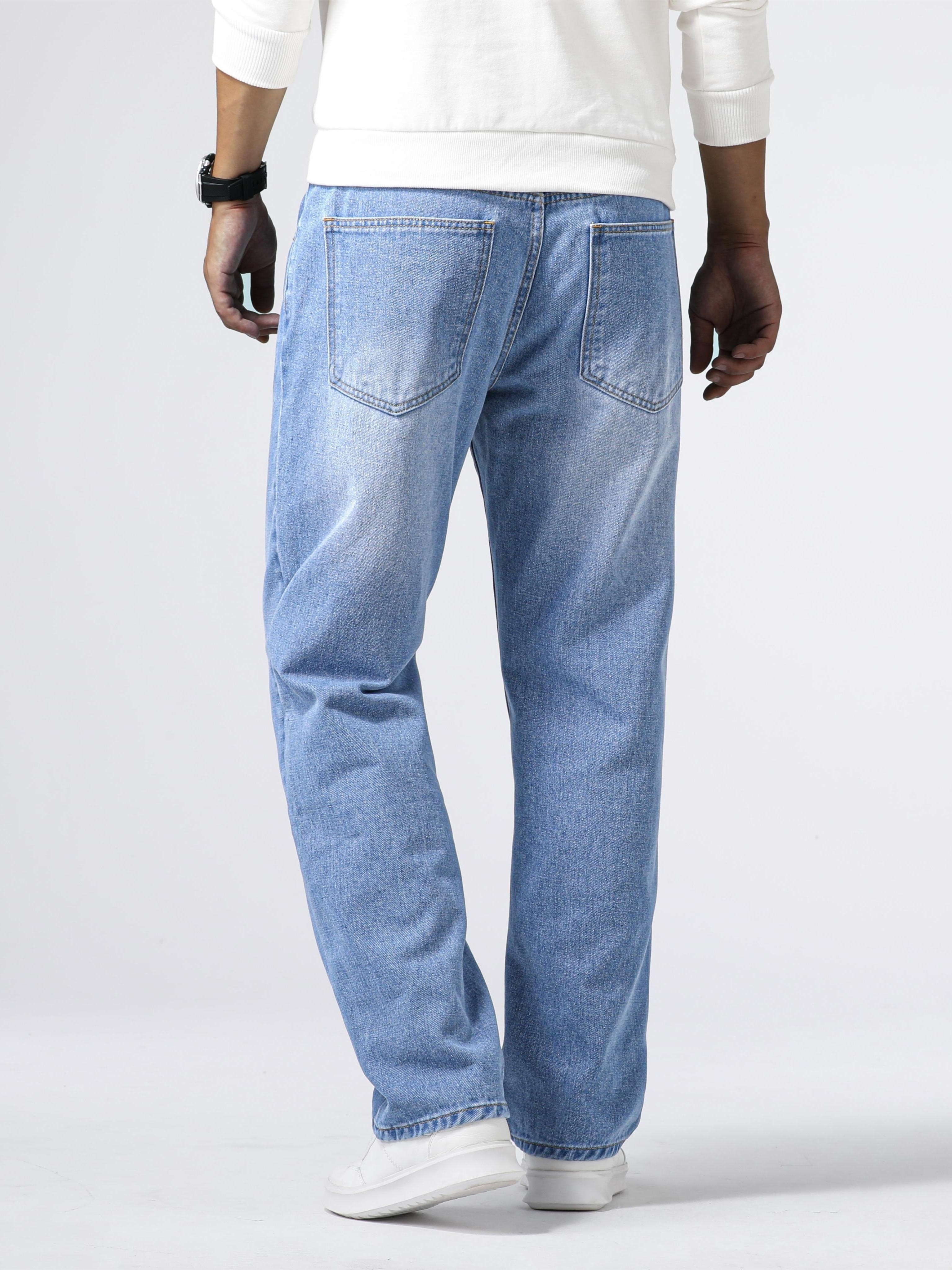 Men's Classic Design Loose Fit Distressed Jeans Casual - Temu