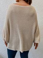 plus size casual sweater womens plus plain bat sleeve round neck slight stretch pullover sweater