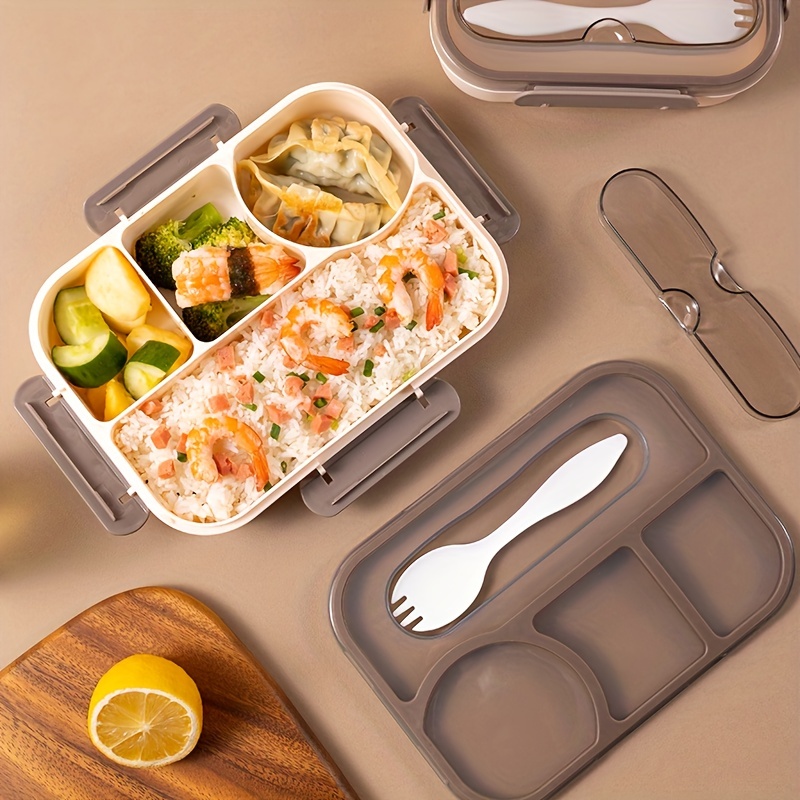 Four-grid Lunch Box, Plastic Meal Containers With Lid And Spoon, Food  Storage Box For Outdoor Camping Picnic - Temu