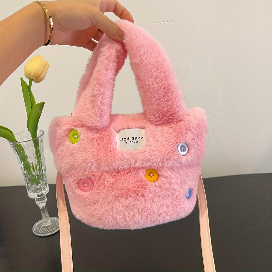 Cute Plush Mini Handbag, Button Decor Solid Color Shoulder Bag, Perfect  Crossbody Coin Purse Mobile Phone Bag For Daily Use - Temu Bulgaria