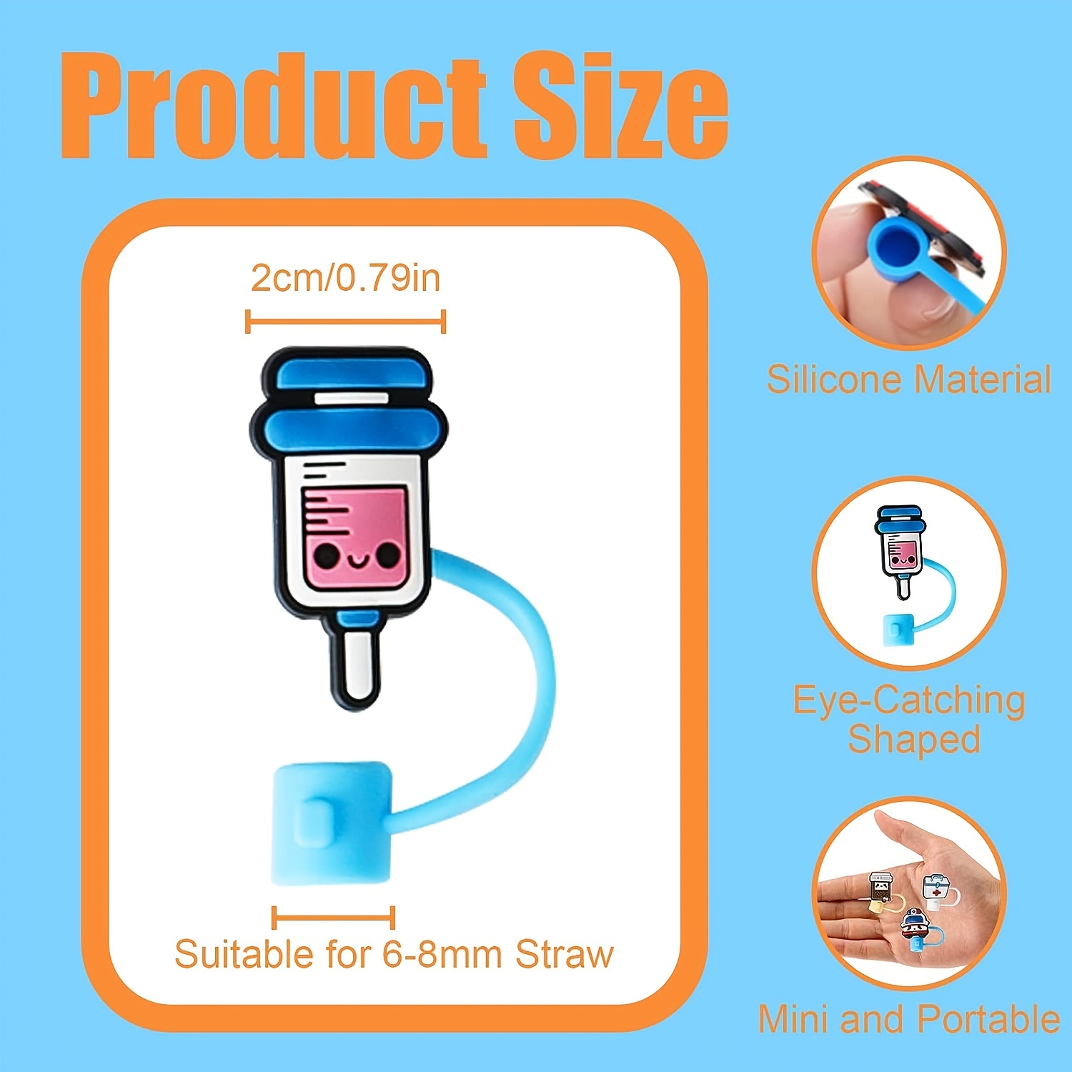 9pcs Cute Nursing Series Silicone Straw Cover, Reusable Dustproof Drinking  Straw Plug For 7-8 Mm (0.27-0.31in) Straw, Cup Accessories