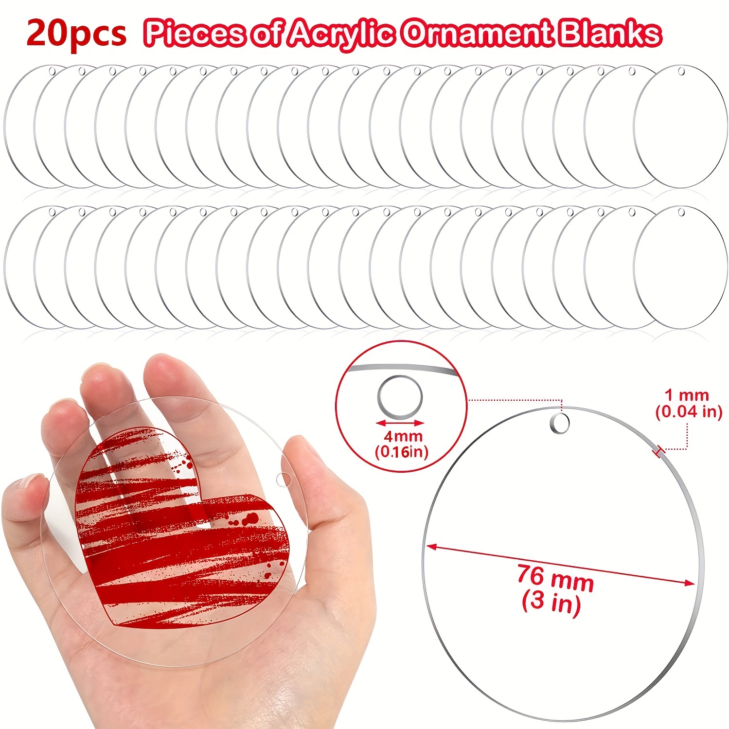 Carevas 50PCS Acrylic Keychain Blanks Ornaments for Vinyl Transparent  Circle Discs Bulk for DIY Projects and Crafts Painting Engrave Decoration  Key