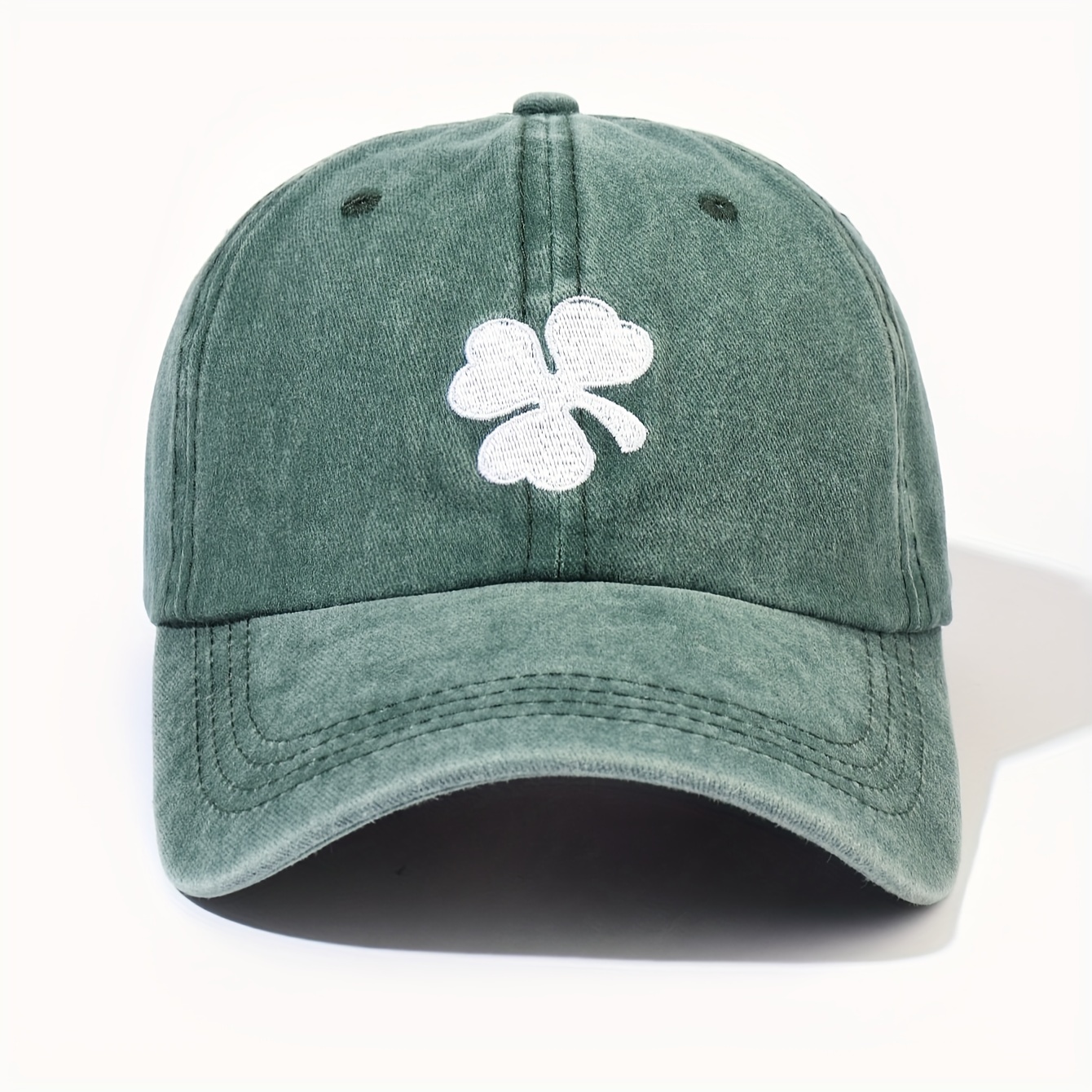 

Lucky Clover Embroidery Baseball Cap Green Washed Distressed Dad Hats St. Patrick's Day Sun Hat For Women Men