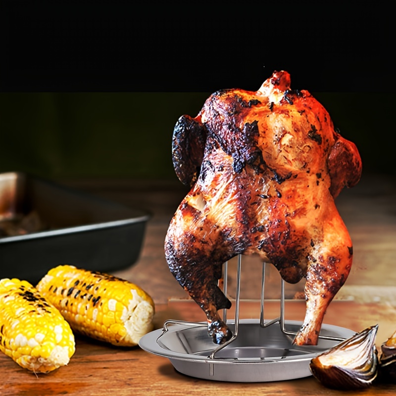 1pc Outdoor Charcoal Roasting Chicken Rack Barbecue Grilling Baking Cooking Pans Portable Roast Steel Non Stick Roaster Chicken Tool Duck BBQ Holder