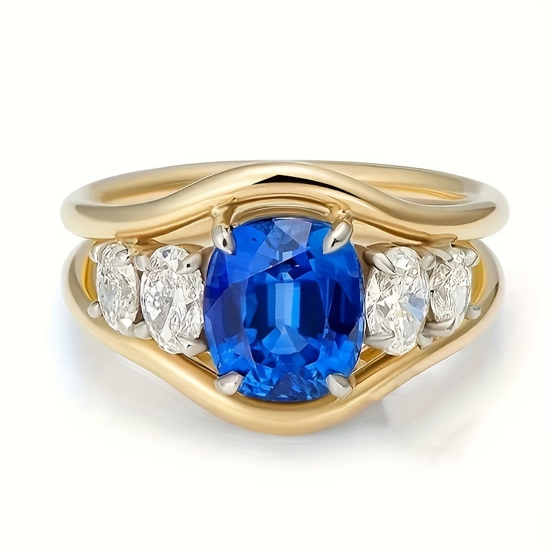 Elegant Ring 14k Gold Plated Inlaid Waterish Gemstone In Egg Temu New