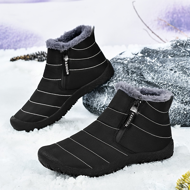 Casual Cloth Fall & Winter Ankle Boots, Socks Boots, Men's Snow Warm Fleece Cozy Non-slip Plush Comfy Outdoor Hiking Lined Shoes Boots With Side