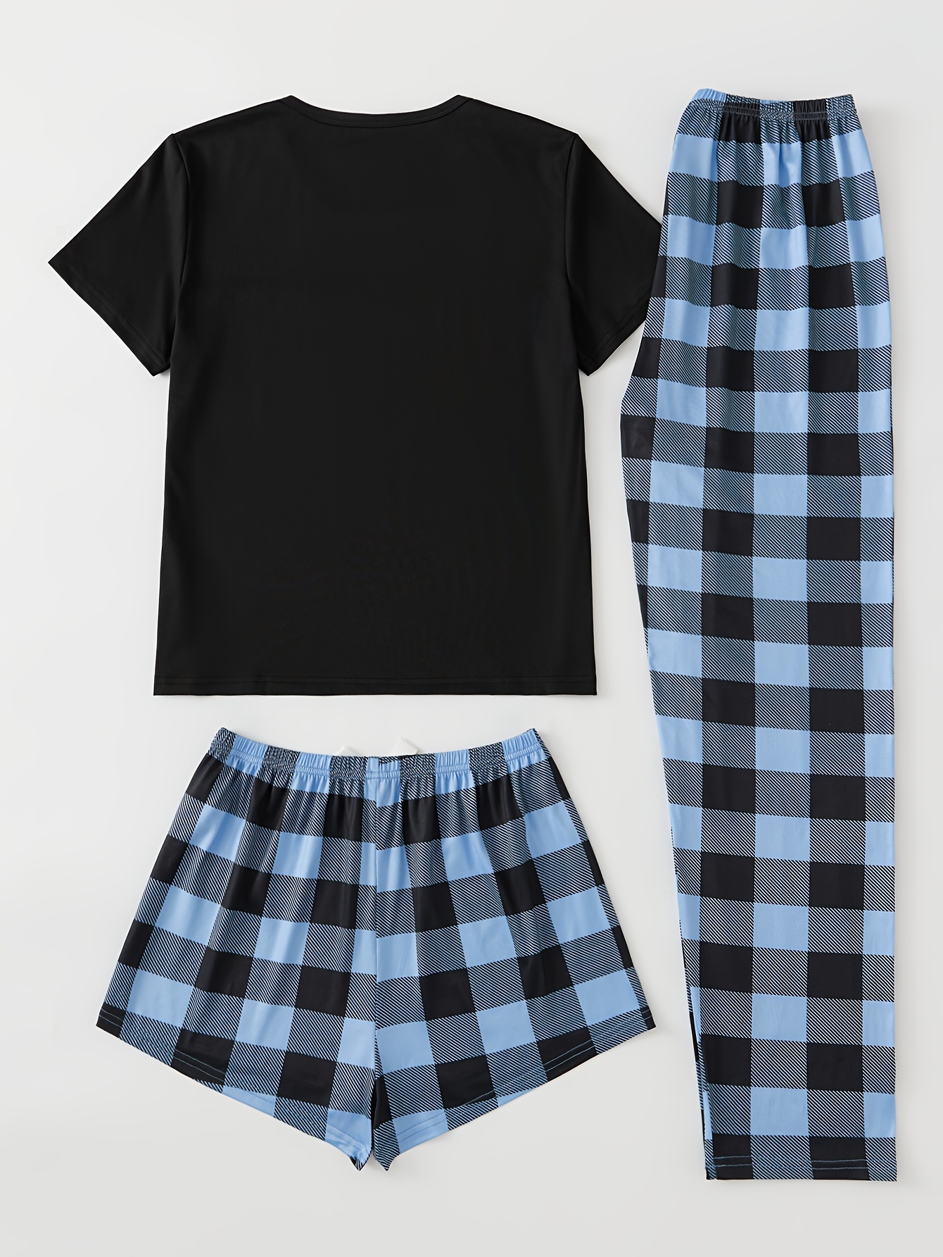 Plaid Print Pajama Set Short Sleeve Crew Neck Top Elastic - Temu