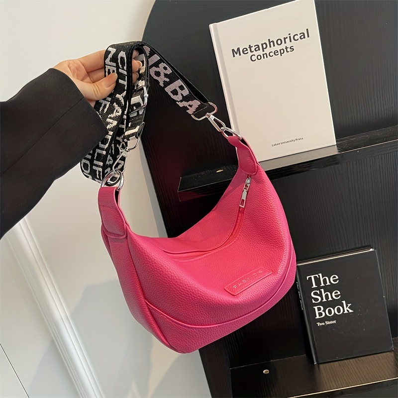 Womens Fashion Trend Messenger Bag Solid Color Crescent Crossbody Bag  Letter Strap Simple Shoulder Bag, Shop Now For Limited-time Deals