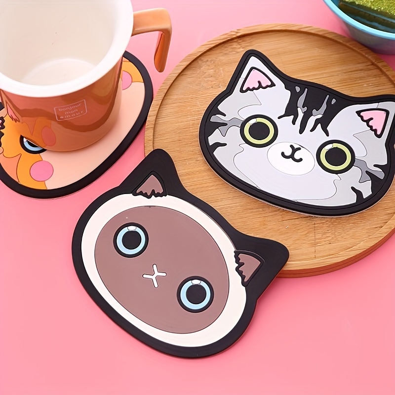 Cute Cat Silicone Coaster Kawaii Animal Shaped Insulated - Temu