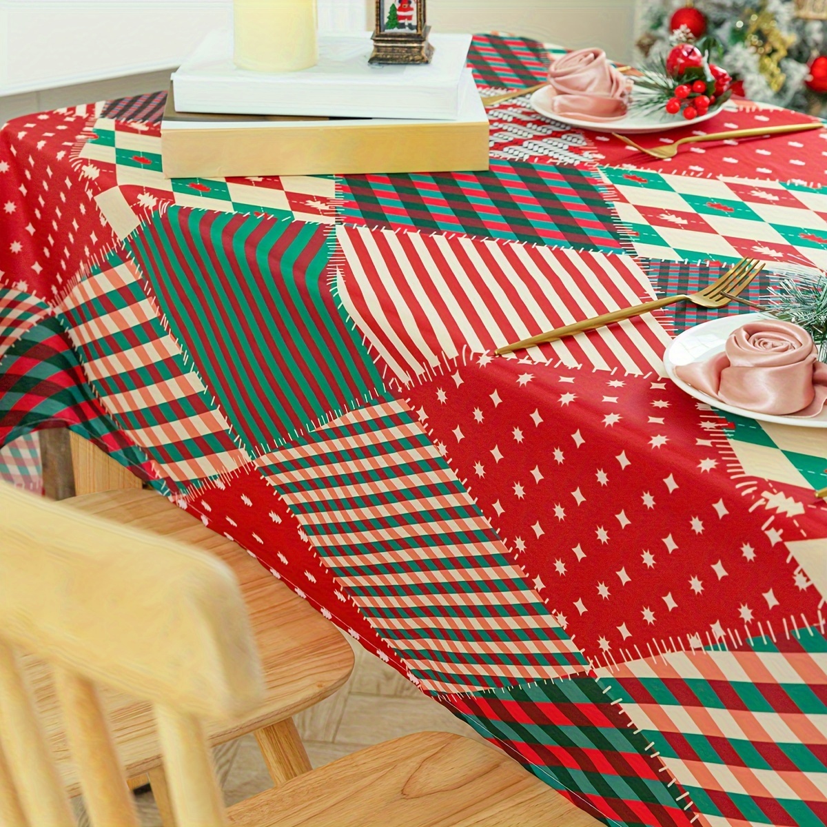 Polyester Tablecloth Merry Christmas Theme Table Cover - Temu