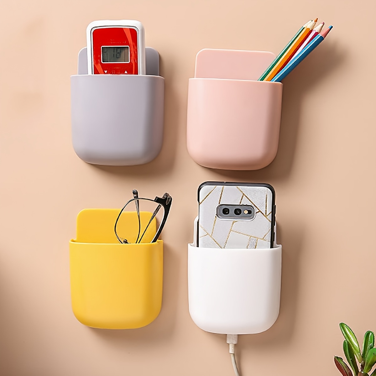 6 Pieces Self-adhesive Storage Box Remote Control Holder Desk Sticky Pen  Holder Wall Mounted Adhesive Organizer for Remote Control, Pencil, Phone
