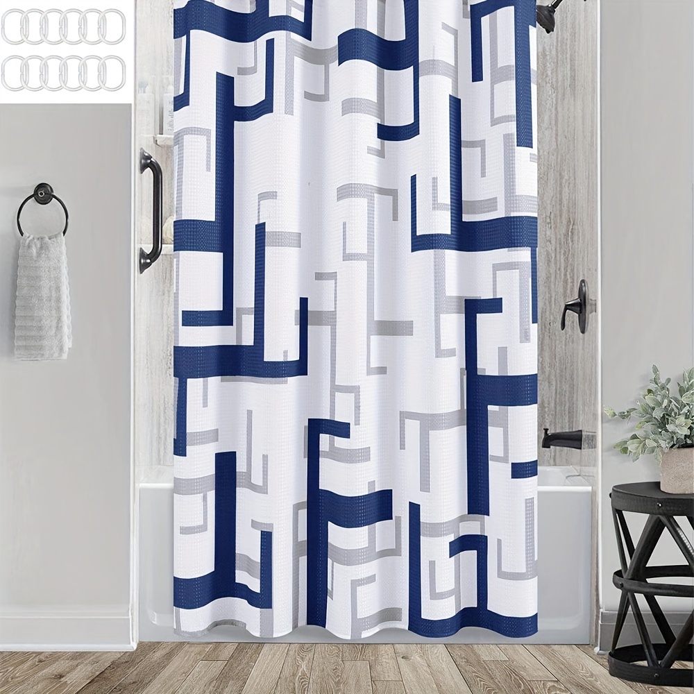 Cortina de ducha geométrica moderna azul, cortinas de ducha