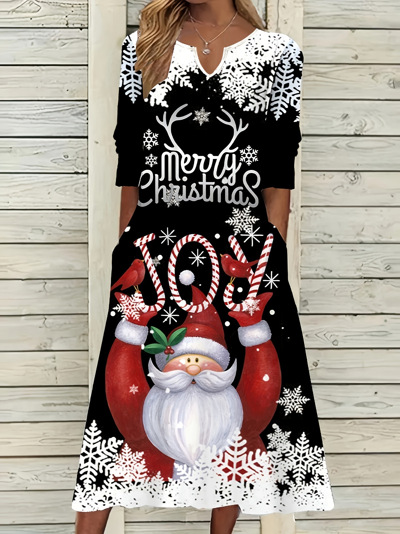 Tejiojio Women clothing Gifts Women's Fashion Casual Christmas Dress Color  Matching Long Sleeve Evening Dress Long Sleeve V-neck Dress 