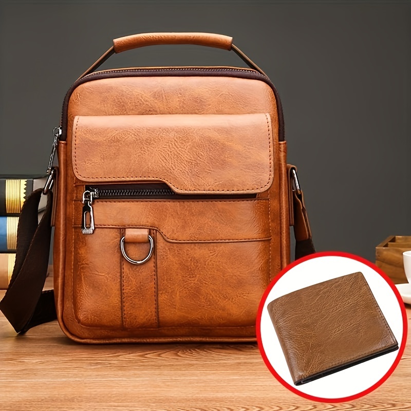 Men's Leather Crossbody Fashion Large Capacity Shoulder Bag For Travel -  Temu