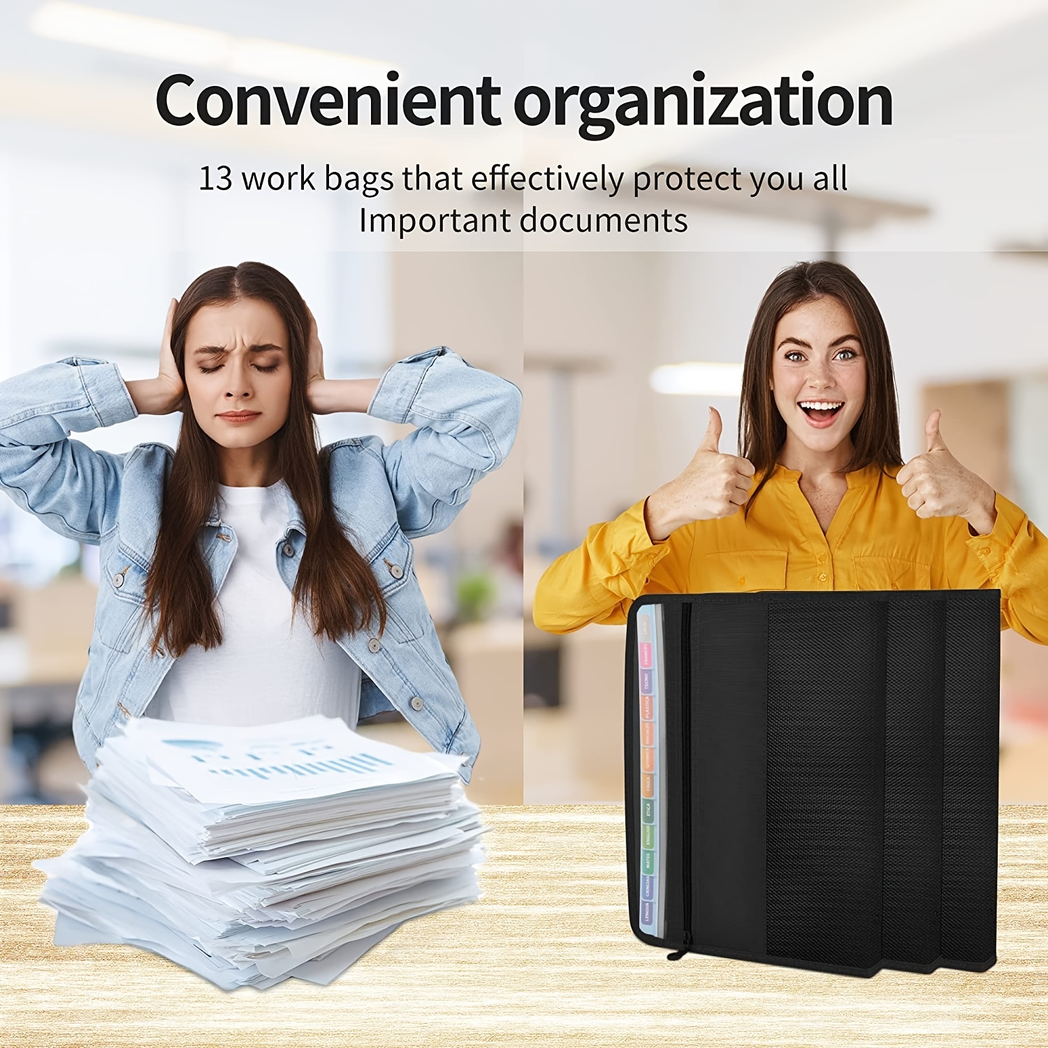 Expanding File Organizer with Sticky Label Accordion Paper Organizer  Document Holder Zip File Folder with Zipper Closure，Letter A4 Paper  Document