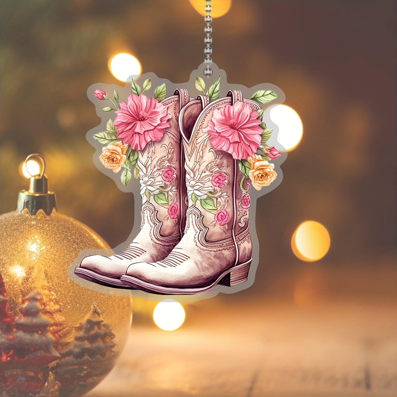 Acrylic Cowboy Boots Hat And Flowers Hanging Multifunction - Temu