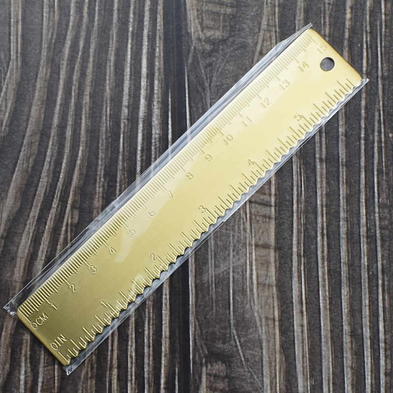 Small Metal Ruler 6 inch (15cm) Brass Ruler for Bullet Journal with One Pen Holder for Notebooks