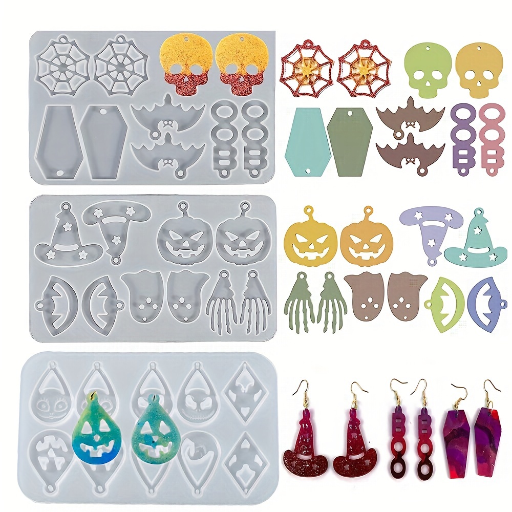 Halloween Earring Resin Molds With Hole Silicone Molds Skull Pumpkin Bat  Spider Earring Epoxy Resin Jewelry Mold Halloween Pendant Keychain 