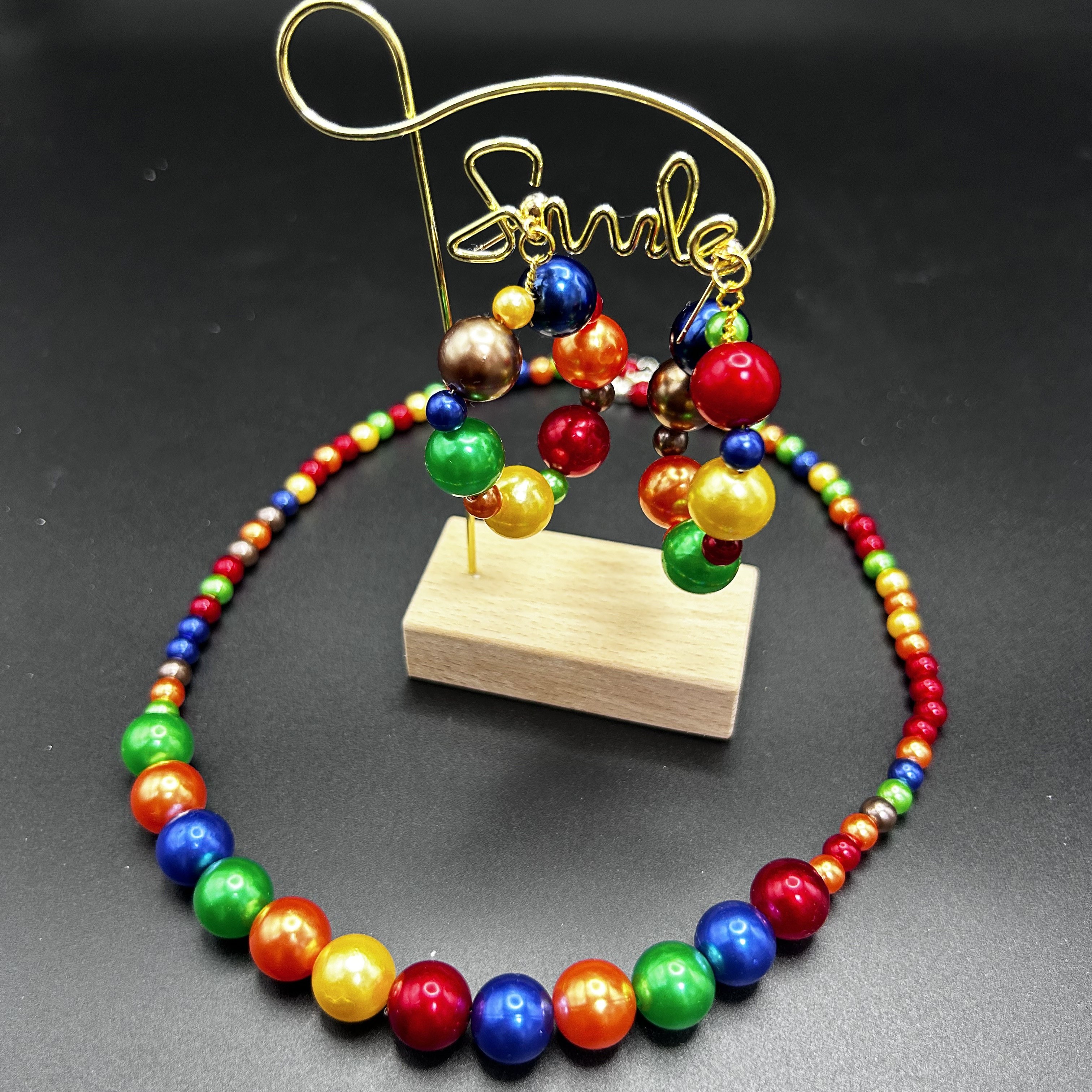 Temu 1 Pair of Earrings + 1 Necklace Coquette Style Jewelry, Jewels Set Made of Colorful Beads Match Daily Outfits Party Accessories, Color Is Uncertain