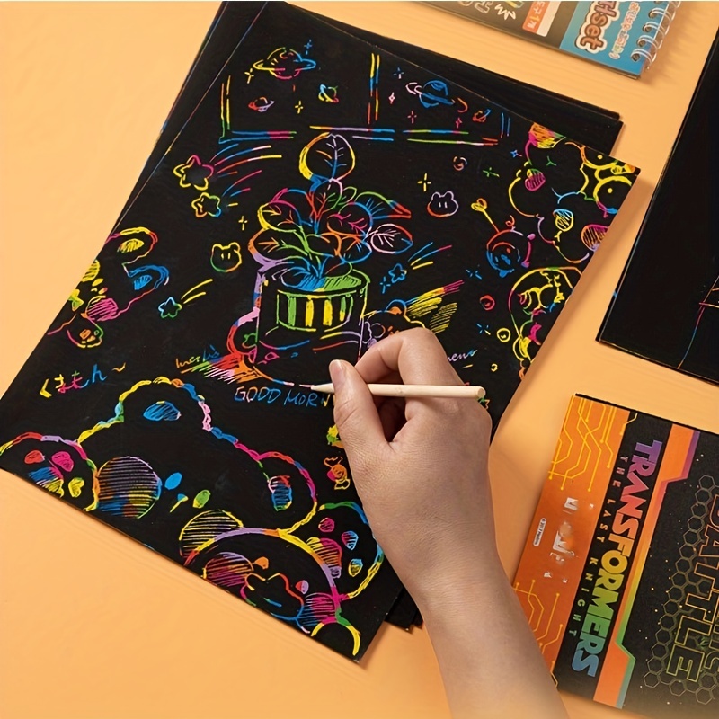 Children's creative graffiti paper scraping art -8 in one book.Magic  Rainbow Scratch Paper Set Scratch