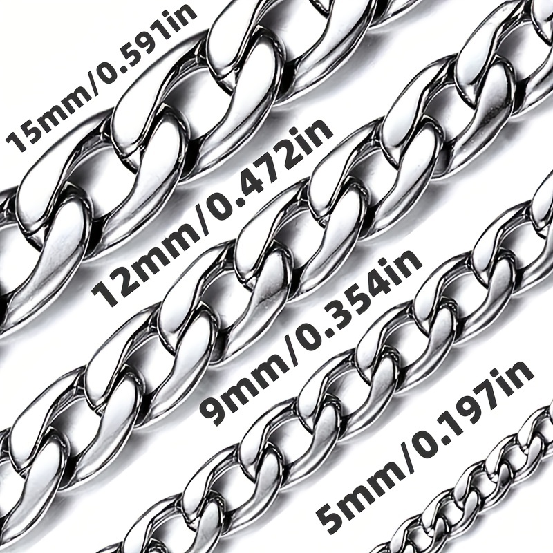 

1pc Stainless Steel Silvery Cuban Link Chain Necklace For Men And Women, Available In Widths Of 5mm/9mm/12mm/15mm And Lengths Of 18"/20"/22"/24"/26"/28