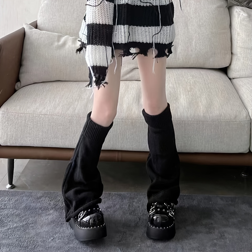 Women Cute Knitted Leg Warmers Girls 80s Harajuku Punk Knee High Leg Socks  Preppy Ribbed Knit Stockings Gothic Clothes