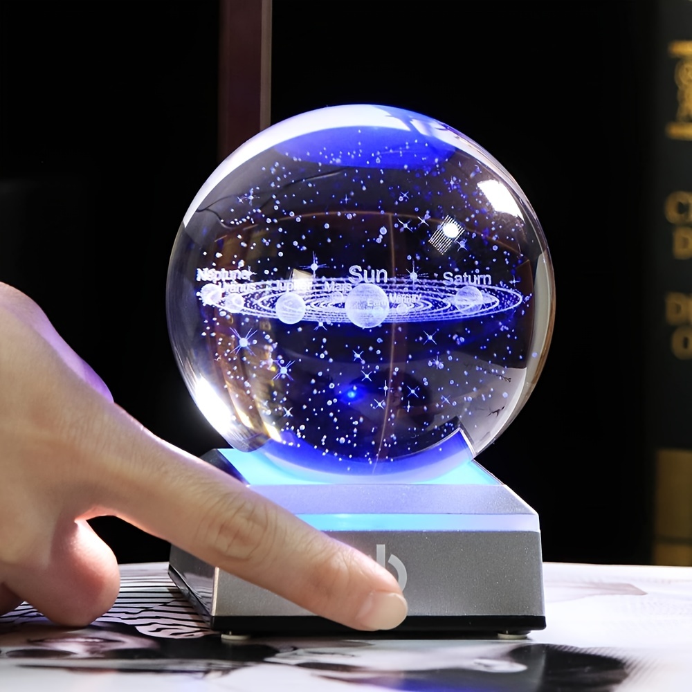 Petite Boule De Cristal Du Système Solaire 3D Avec Base LED - Temu