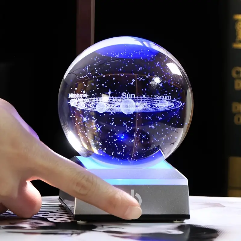 Petite Boule De Cristal Du Système Solaire 3D Avec Base LED - Temu
