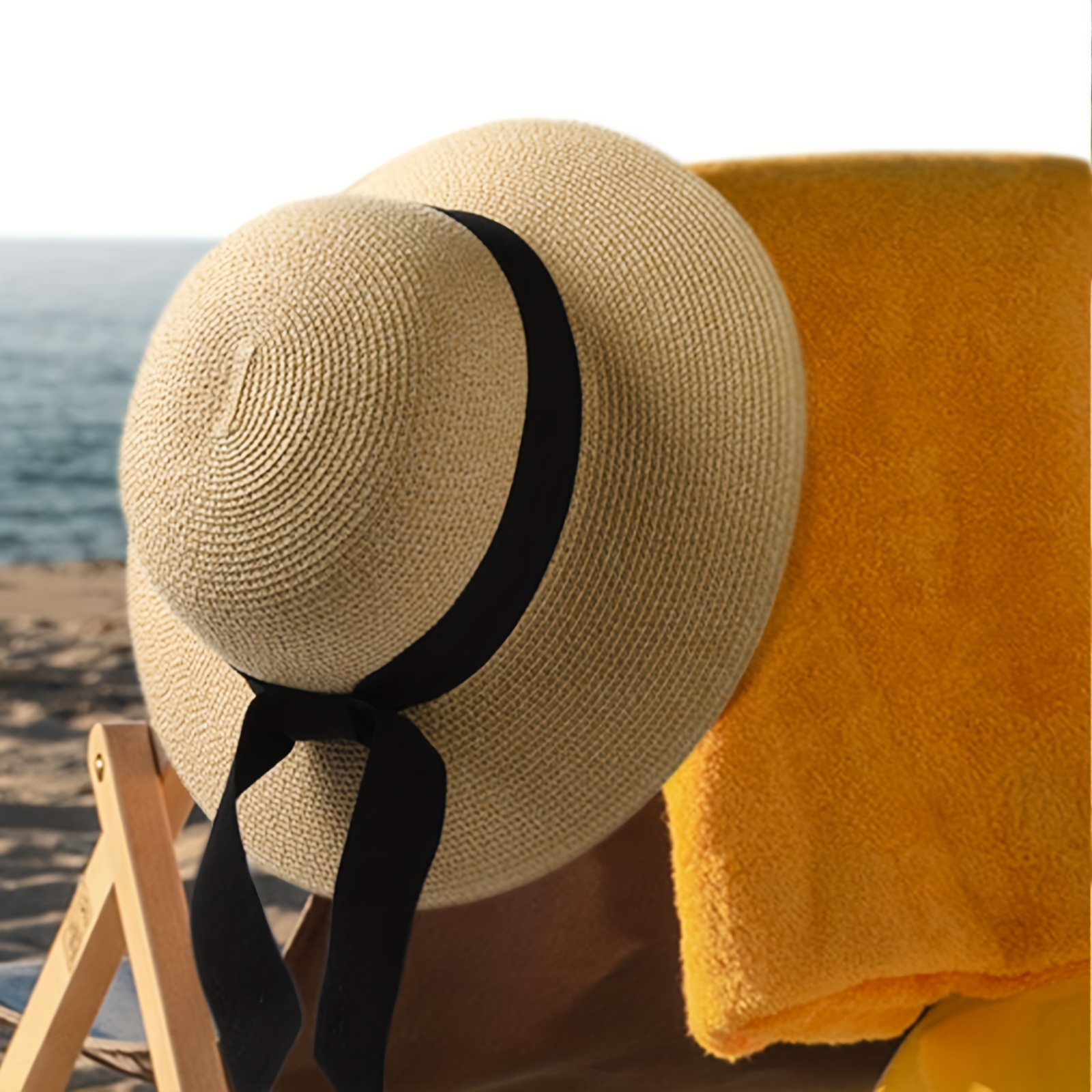 UPF50 Sun Hat Ribbon Bowknot Straw Hat French Style Wide Brim
