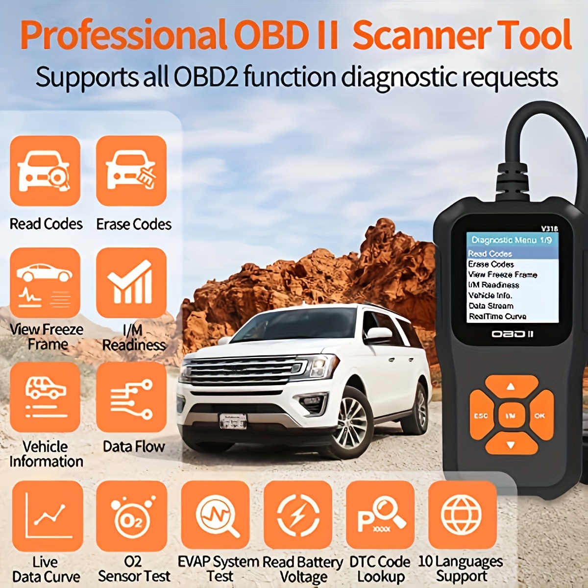 Acquista V318 OBD2 Diagnosi Per Guasti Auto da 1,8 Pollici Strumento Motore  Diagnostico Detettore Della Batteria Diagnostica Batteria dalla Cina