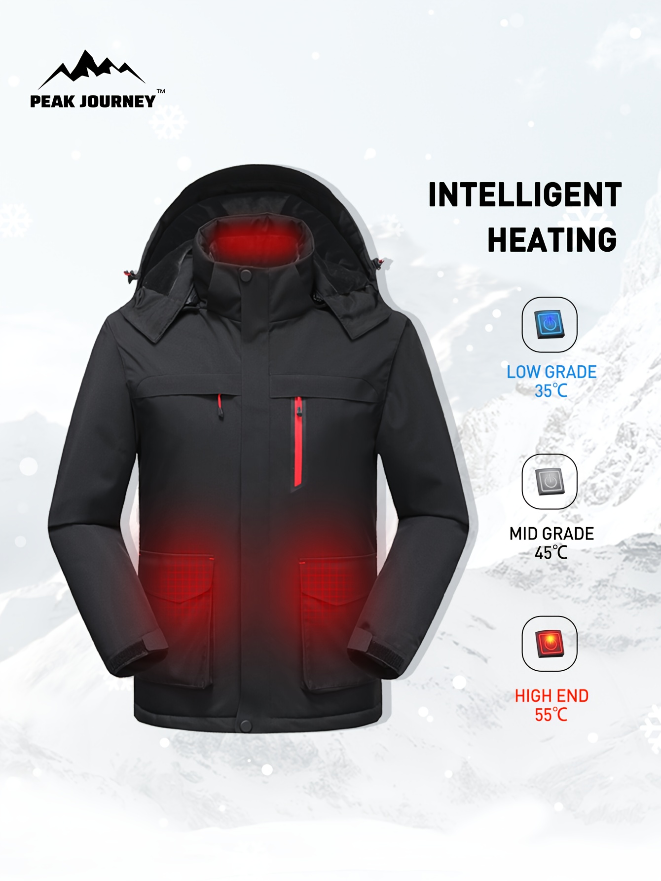 Men's Hidden Zipper Hooded Jacket, Breathable Windproof Rainproof Coat for Outdoor Mountaineering Hunting Fishing,Temu