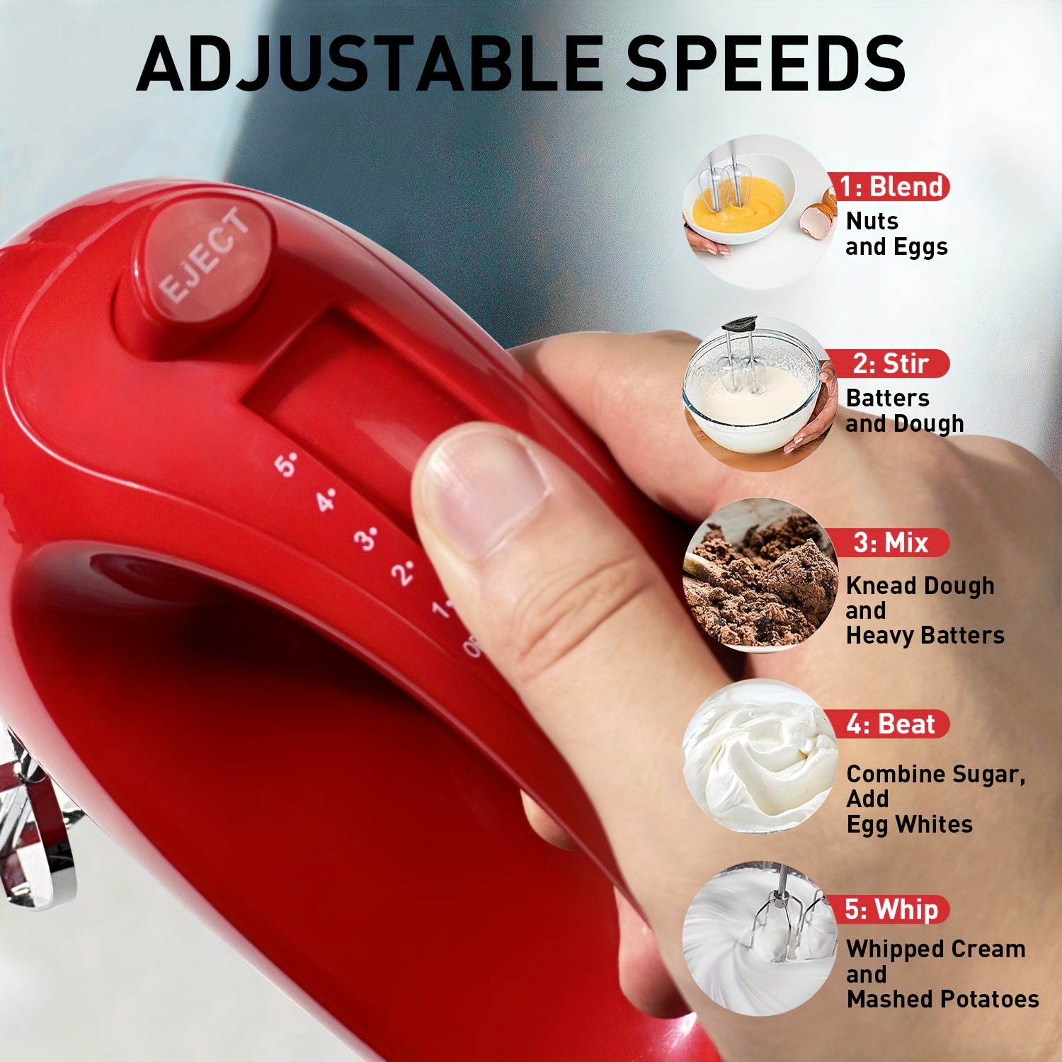 Portable Electric Hand Mixer 5 Speed Mixing, 150W Powerful Blender for  Baking &