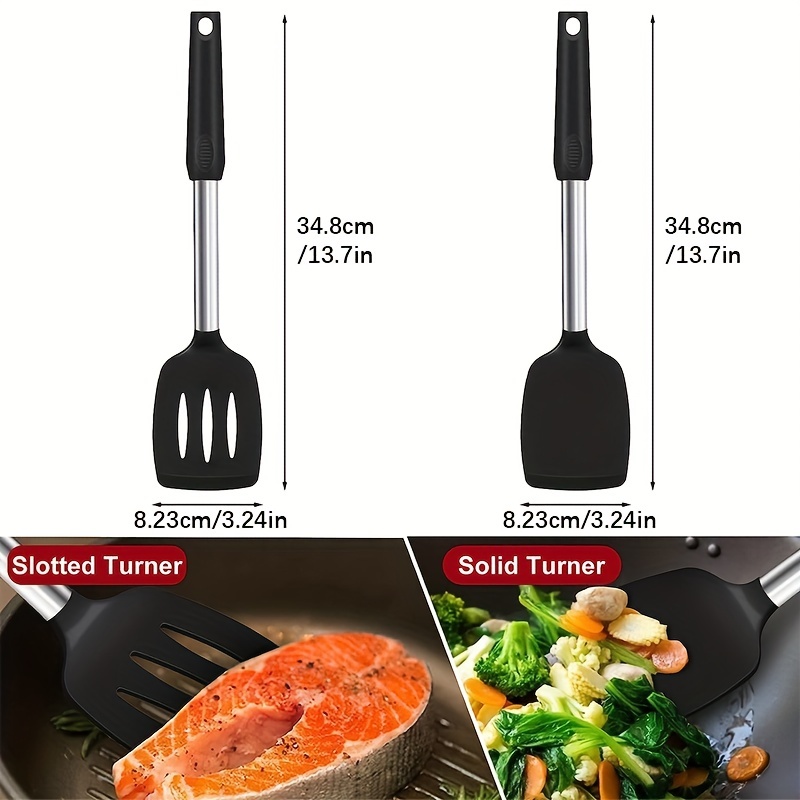 1PC Food Grade Silicone Long Handle Pan Turner Non-stick Flipper Spatula  Frying Steak Fish Egg Shovel Kitchen Cooking Utensil